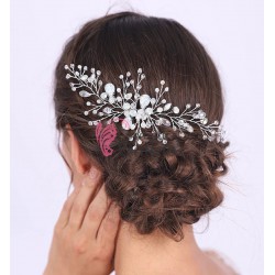 Accesoriu elegant pentru decor par AP020FF Argintiu pentru mirese cu cristale Alb Opal